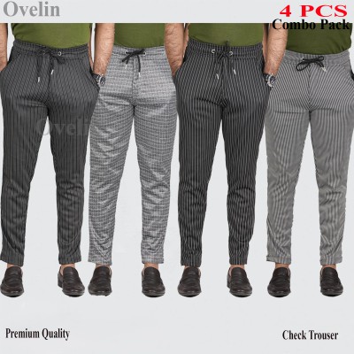 4 pcs Combo Check Trouser's- Black Big Stripe, Black Small stripe, White Stripe & Ash Stripe.