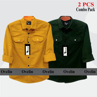 2 Pcs Combo Premium Quality Double Pocket Shirt - Green & Kathali.