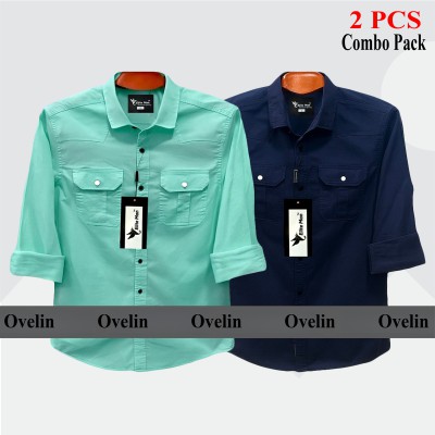 2 Pcs Combo Premium Quality Double Pocket Shirt - Pest & Navy Blue.