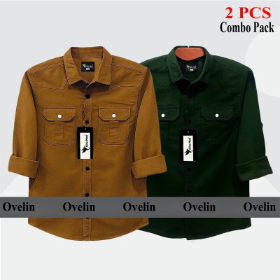2 Pcs Combo Premium Quality Double Pocket Shirt - Green & Banson.