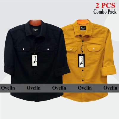 2 Pcs Combo Premium Quality Double Pocket Shirt - Black & Kathali.