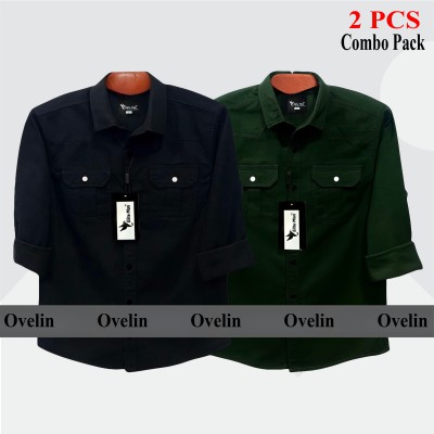 2 Pcs Combo Premium Quality Double Pocket Shirt - Black & Green.
