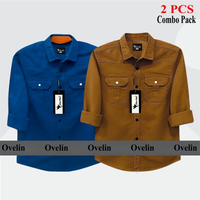 2 Pcs Combo Premium Quality Double Pocket Shirt - Banson & Royal Blue.