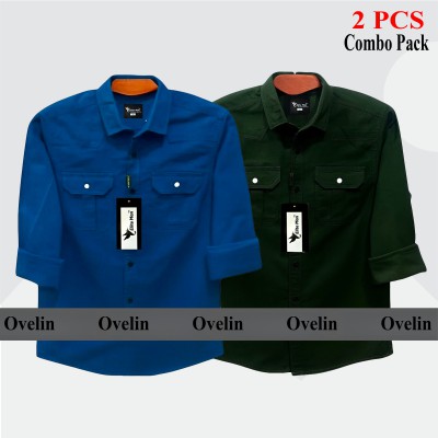 2 Pcs Combo Premium Quality Double Pocket Shirt - Green & Royal Blue.