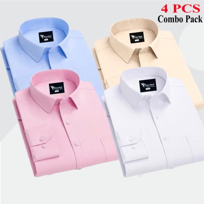 4 Pcs Combo Premium Quality Formal Shirt - White, Pink, Biscuit & Sky Blue.
