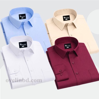 4 Pcs Combo Premium Quality Formal Shirt - White, Maroon, Biscuit & Sky Blue.