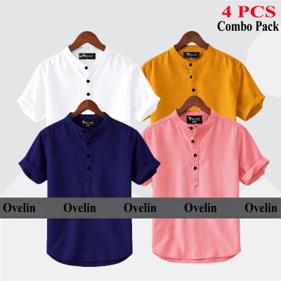 4 pcs Combo Short Sleeve Katua For Men's - White, Pink, Kathali & Navy Blue.