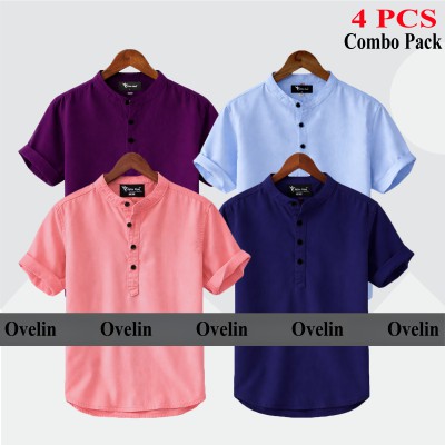 4 pcs Combo Short Sleeve Katua For Men's - Pink, Purple, Sky Blue & Navy Blue.