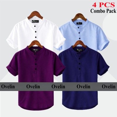 4 pcs Combo Short Sleeve Katua For Men's - White, Purple, Sky Blue & Navy Blue.