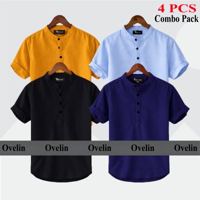 4 pcs Combo Short Sleeve Katua For Men's - Black, Kathali, Sky blue & Navy Blue.