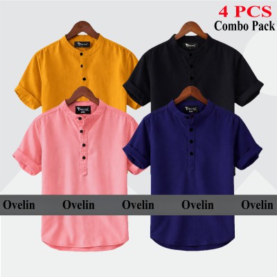 4 pcs Combo Short Sleeve Katua For Men's - Black, Pink, Kathali & Navy Blue.