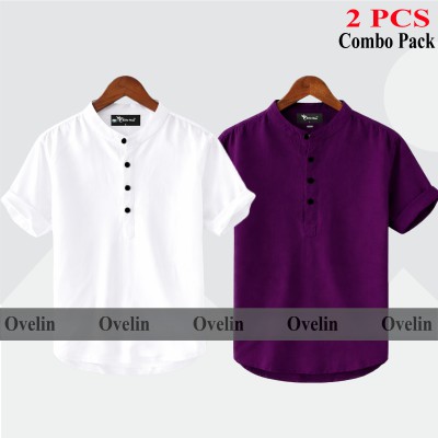 2 pcs Combo Short Sleeve Katua For Men's - White & Purple.