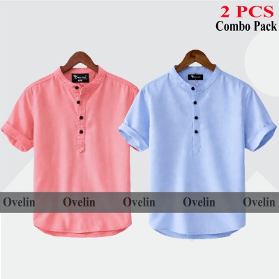 2 pcs Combo Short Sleeve Katua For Men's - Pink & Sky Blue.