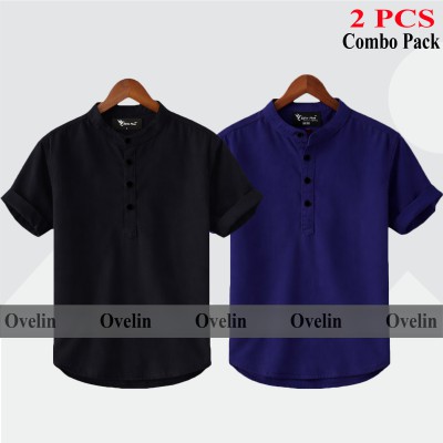 2 pcs Combo Short Sleeve Katua For Men's - Black & Navy Blue.