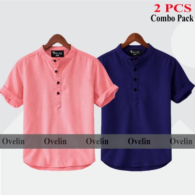 2 pcs Combo Short Sleeve Katua For Men's - Pink & Navy Blue.