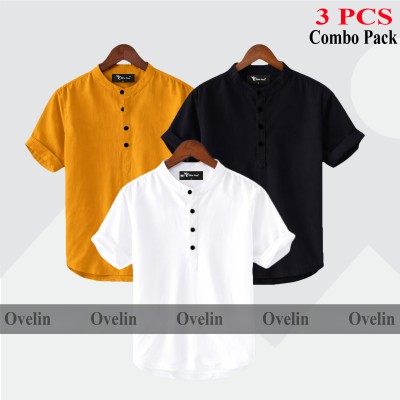 3 pcs Combo Short Sleeve Katua For Men's - Black, White & Kathali.