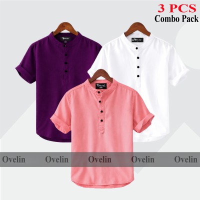 3 pcs Combo Short Sleeve Katua For Men's - White, Pink & Purple.