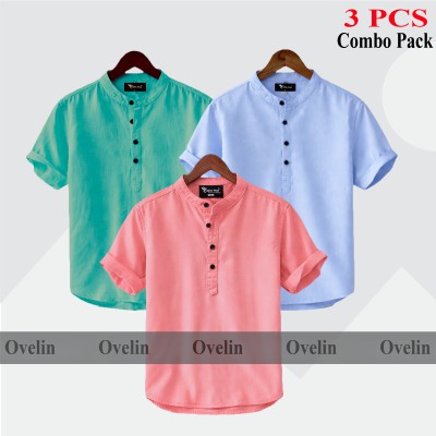 3 pcs Combo Short Sleeve Katua For Men's - Pink, Pest & Sky Blue.