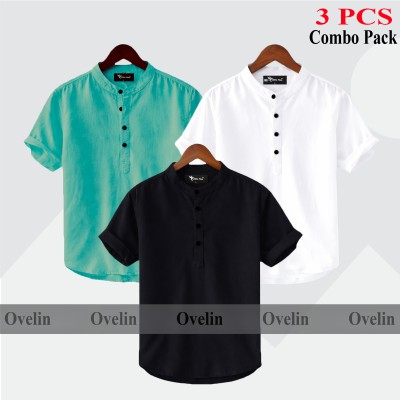 3 pcs Combo Short Sleeve Katua For Men's - Black, White & Pest.