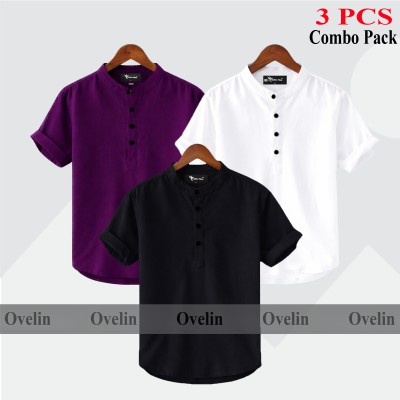 3 pcs Combo Short Sleeve Katua For Men's - Black, White & Purple.