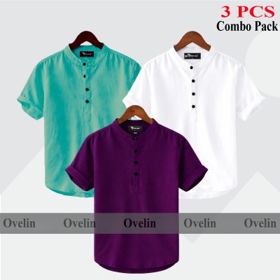 3 pcs Combo Short Sleeve Katua For Men's - White, Pest & Purple.