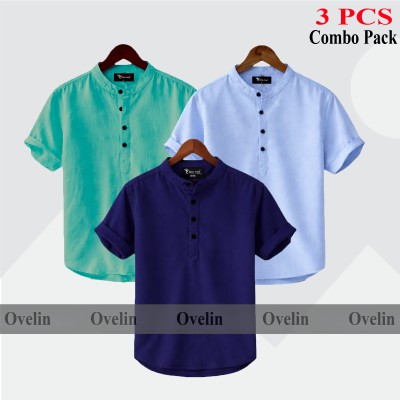 3 pcs Combo Short Sleeve Katua For Men's - Pest, Sky Blue & Navy Blue.