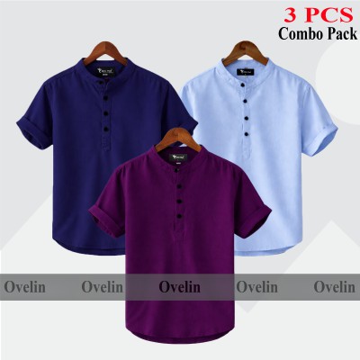 3 pcs Combo Short Sleeve Katua For Men's - Purple, Sky Blue & Navy Blue.