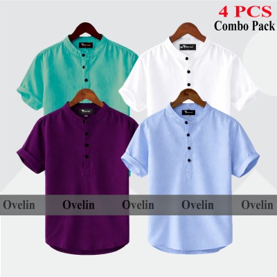 4 pcs Combo Short Sleeve Katua For Men's - White, Pest, Purple & Sky Blue.
