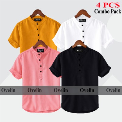 4 pcs Combo Short Sleeve Katua For Men's - Black, White, Pink & Kathali.