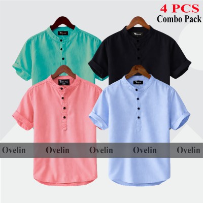 4 pcs Combo Short Sleeve Katua For Men's - Black, Pink, Pest & Sky Blue.