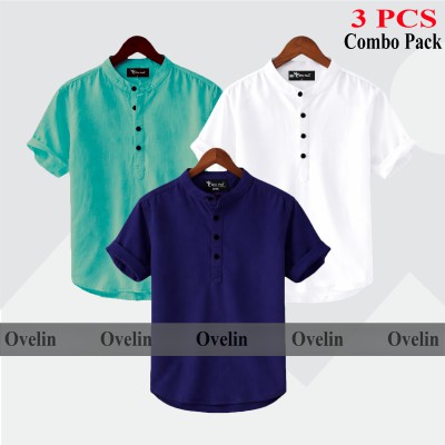 3 pcs Combo Short Sleeve Katua For Men's - White, Pest & Navy Blue.