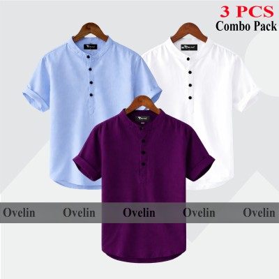 3 pcs Combo Short Sleeve Katua For Men's - White, Purple & Sky Blue.