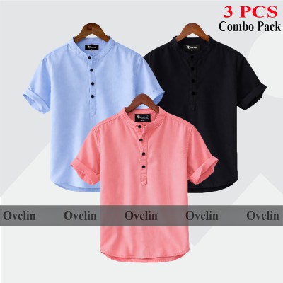 3 pcs Combo Short Sleeve Katua For Men's - Black, Pink & Sky Blue.