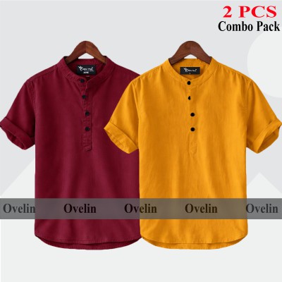 2 pcs Combo Short Sleeve Katua For Men's - Maroon & Kathali.