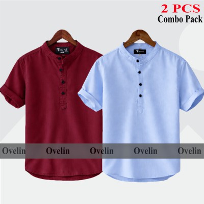 2 pcs Combo Short Sleeve Katua For Men's - Maroon & Sky Blue.
