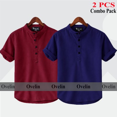 2 pcs Combo Short Sleeve Katua For Men's - Maroon & Navy Blue.