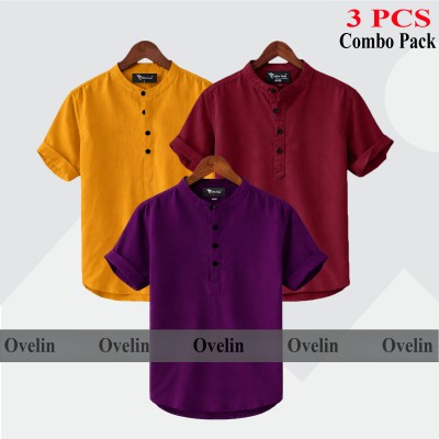3 pcs Combo Short Sleeve Katua For Men's - Purple, Maroon & Kathali.