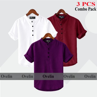 3 pcs Combo Short Sleeve Katua For Men's - White, Purple & Maroon.