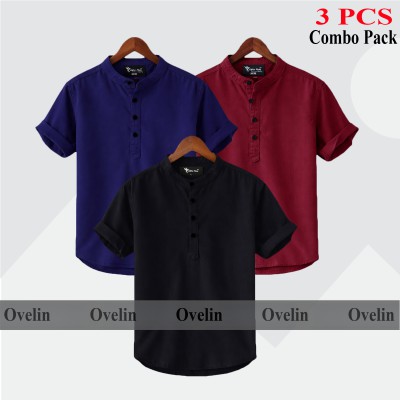3 pcs Combo Short Sleeve Katua For Men's - Black, Maroon & Navy Blue.
