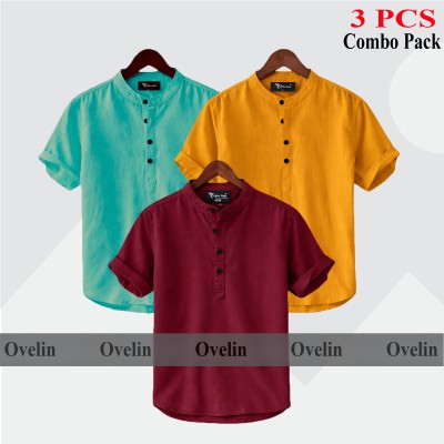 3 pcs Combo Short Sleeve Katua For Men's - Pest, Maroon & Kathali.