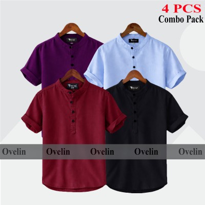 4 pcs Combo Short Sleeve Katua For Men's - Black, Purple, Maroon & Sky Blue.