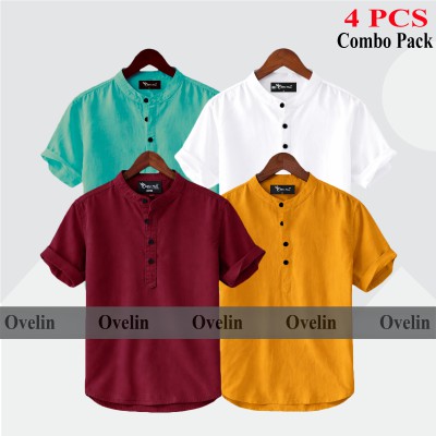 4 pcs Combo Short Sleeve Katua For Men's - White, Pest, Maroon & Kathali.