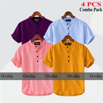 4 pcs Combo Short Sleeve Katua For Men's - Pink, Purple, Kathali & Sky Blue.