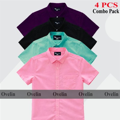 4 Pcs Combo Short Sleeve Shirt - Black, Pink, Pest & Purple.