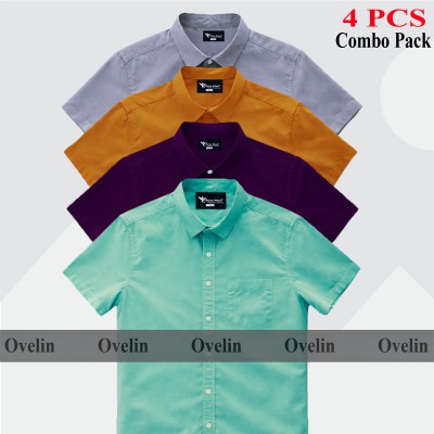 4 Pcs Combo Short Sleeve Shirt - Pest, Ash, Purple & Kathali.