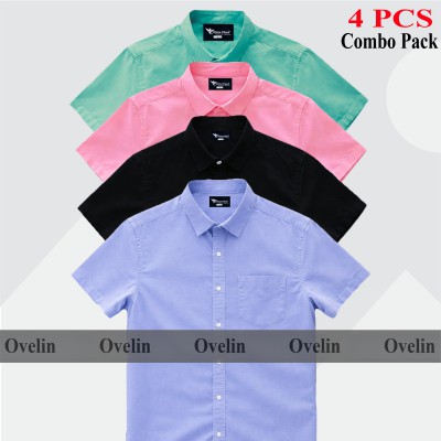 4 Pcs Combo Short Sleeve Shirt - Black, Pink, Pest & Sky Blue.