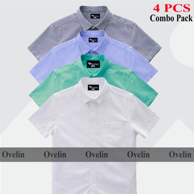 4 Pcs Combo Short Sleeve Shirt - White, Ash, Pest & Sky Blue.
