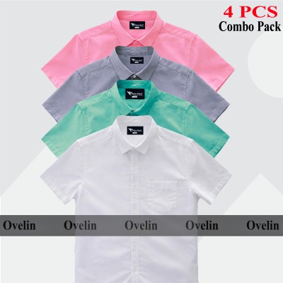 4 Pcs Combo Short Sleeve Shirt - White, Pink, Pest & Ash.