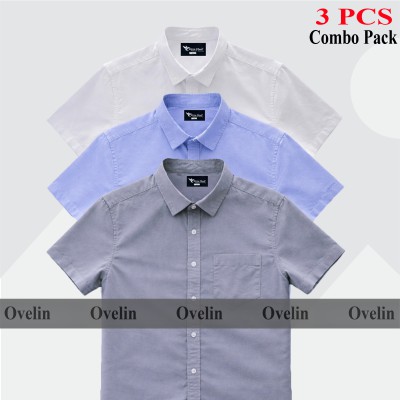 3 Pcs Combo Short Sleeve Shirt - White, Ash & Sky Blue.