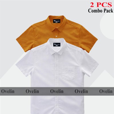 2 Pcs Combo Short Sleeve Shirt - White & Kathali.